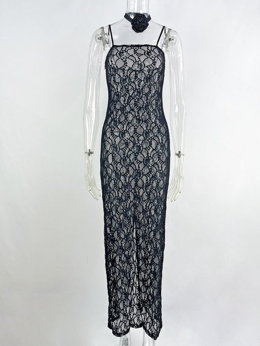 Sling Lace Sheer Slim-fit Sheath Dress